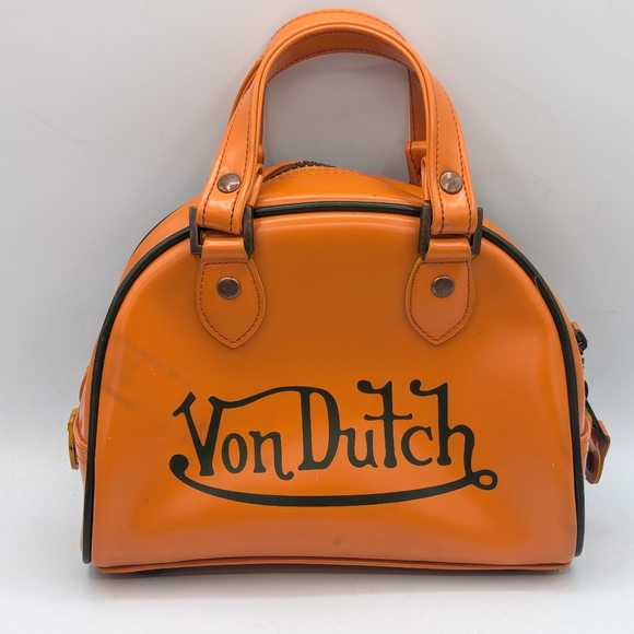 RARE vintage Von Dutch orange w/ forest green writing/trim bowling purse